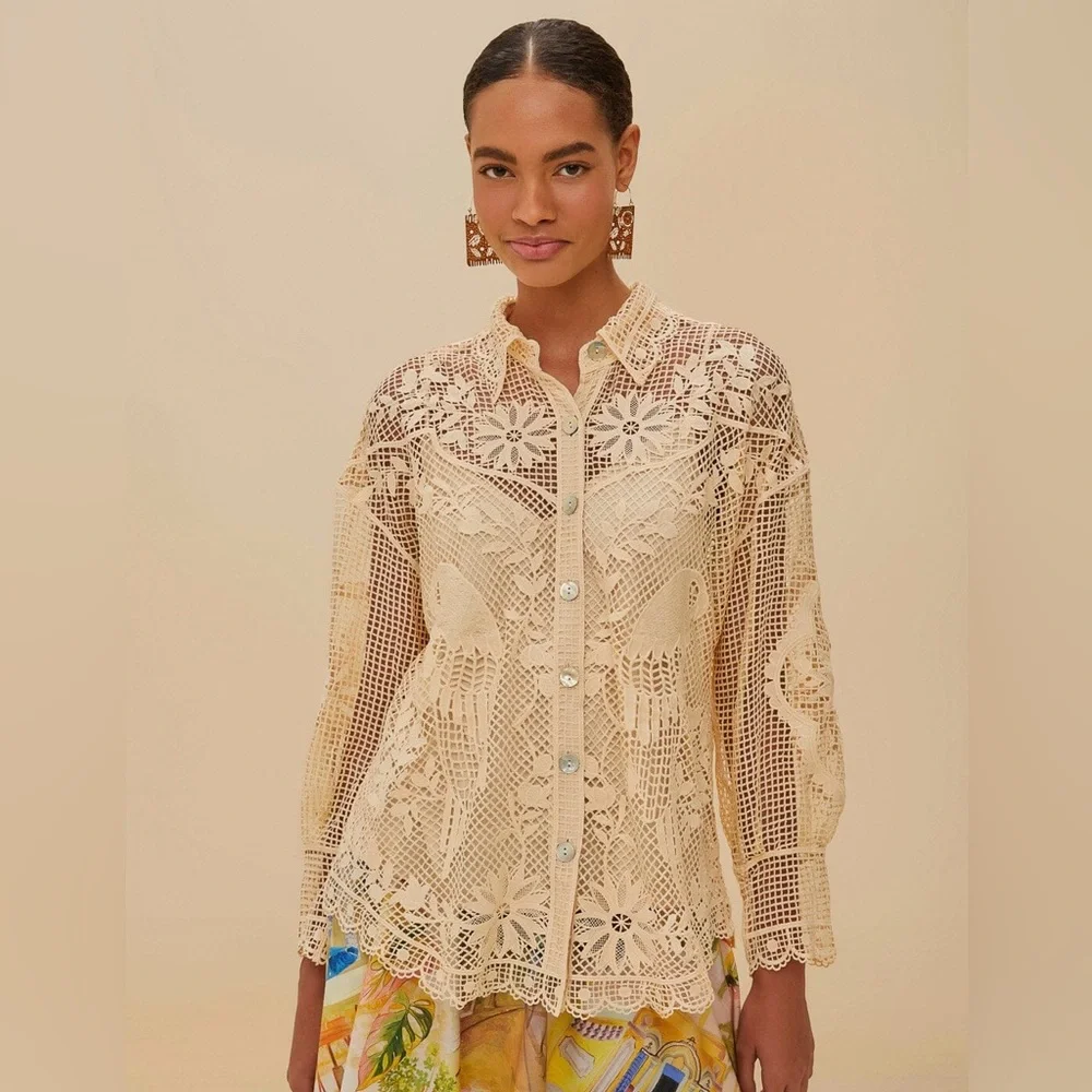 Farm Rio: Sand Landscape Guipure Shirt - Picture 11 of 13